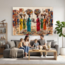 African Folk Art Canvas Wall Art, Colorful African Women Village Painting Print, Tribal Ethnic Home Decor, Vibrant African Art, Living Room