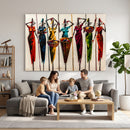 African Folk Art Canvas Wall Art, Colorful African Women Village Painting Print, Tribal Ethnic Home Decor, Vibrant African Art, Living Room