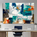 Blue Teal Abstract Canvas Wall Art, Modern Textured Painting Print, Navy Orange White Contemporary Art, Neutral Living Room Decor, Office Art by MyGreatCanvas | Canvas Wall Art Prints | Photo Prints & Wall Decor