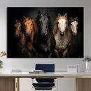 Horse Wall Art Canvas Print, Wild Horses Portrait Photography, Dramatic Equestrian Decor, Black Brown White Horse Herd, Rustic Ranch Art