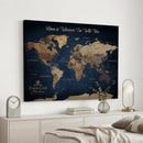 Framed Custom World Map Canvas Print - Deep Blue World Map
