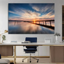 Wooden Pier on Seascape and Sunset Wall Art Canvas Print by MyGreatCanvas | Canvas Wall Art Prints | Photo Prints & Wall Decor