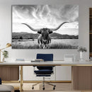 Longhorn Black and White Wall Art – Rustic Western Bull