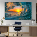 Ocean Wave Sunset Wall Art | Large Coastal Wave Canvas Print