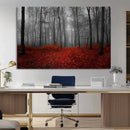 Red Forest Floor Canvas Wall Art – Mystical Foggy Woodland