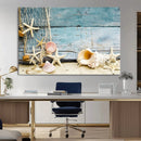 Seashells on Rustic Wooden Background, Seashells Wall Art