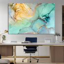 Abstract Aqua and Gold Fluid Wall Art Canvas | 3 Panel Large by MyGreatCanvas | Canvas Wall Art Prints | Photo Prints & Wall Decor