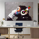 Dj Monkey Listening to Music Wall Art Print | Banksy Monkey by MyGreatCanvas | Canvas Wall Art Prints | Photo Prints & Wall Decor