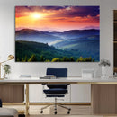 Beautiful Sunset over Hills Forest Landscape Canvas Wall Art