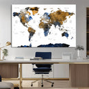 Modern Abstract World Map Canvas Wall Art – Framed Blue and