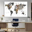 Modern Metallic World Map Canvas Wall Art – Framed