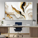 Gold Waves on Pure White Canvas – Gold Abstract Art for