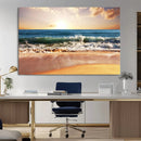 Sunset Beach Wall Art - 3-Panel Framed Canvas Print, Ready