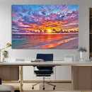 Vibrant Sunset Beach Wall Art - Ocean Sunset Canvas Print |