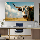 Longhorn in the Prairie - Stunning Ranch-Style Triptych Wall