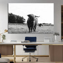Black and White Highland Cow Wall Art Canvas Print | Rustic