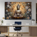 Golden Buddha Wall Art Canvas Print | Zen Meditation Floral