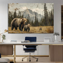 Rustic Grizzly 399 Bear Family Wall Art Canvas Print