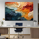 Blue Orange Abstract Wave Wall Art Canvas Print, Framed Blue