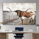 Vintage Texas Cow Wall Art Canvas Print, Rustic Longhorn