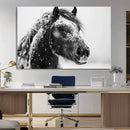 Winter Horse Canvas Print | Large 3-Panel Black White Equine