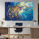Colorful Swirling Fish School Wall Art Canvas Print |