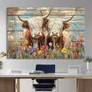 Cute Highland Cow Canvas Wall Art - Rustic Farmhouse Decor
