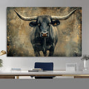 Texas Longhorn Bull Wall Art – Framed Rustic Cow Canvas
