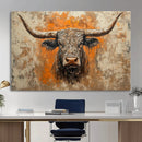 Abstract Cow Longhorn Bull Wall Art Canvas Print - Rustic