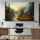 Wood Cabin Retreat Mountain at Sunset Wall Art Print -