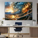Ocean Wave at Sunset Canvas Wall Art – Vibrant Coastal Beach