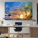 Ocean Wave at Sunset Canvas Wall Art – Vibrant Coastal Beach