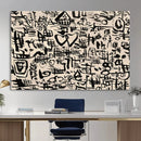 Abstract Love and Chaos Canvas Print, Black Symbols on Beige