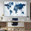 Modern Blue World Map Canvas Print – Framed Wall Art,