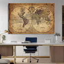 Vintage World Map Wall Art Canvas – Antique Style Push Pin