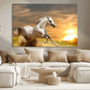 Large Wall Art Galloping White Horse at Sunset Canvas Print