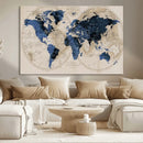 Vintage Blue World Map Canvas Wall Art – Antique Style