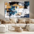 Blue and Gold Abstract Canvas Wall Art – Triptych Modern