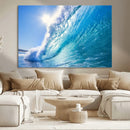 Blue Big Wave Surfing Ocean Canvas Wall Art Artwork Print