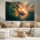 Ocean Wave Sunset Canvas Wall Art – Triptych Seascape Print