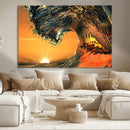 Surf Wave Sunset Canvas Wall Art Print, 3-Panel Ocean