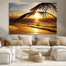 Golden Tropical Beach Sunset Canvas Triptych, Coastal Palm
