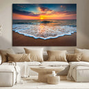 Sunset Beach Canvas Wall Art – Colorful Ocean Waves Triptych