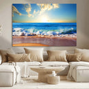 Tropical Beach Sunset Canvas Art, Ocean Waves and Sandy