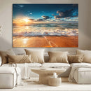Golden Sunset Beach Triptych Canvas Art, Giclee Coastal Wall