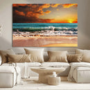 Golden Sunset Beach Canvas Wall Art – Triptych Seascape