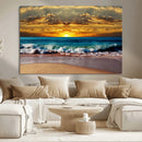 Ocean Sunrise Over Golden Beach Waves, Giclee Canvas Wall