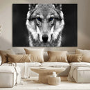 Black and White Wild Wolf Wall Art Canvas Print