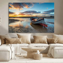 Small Boat At The Beach Sunset Wall Art, Boat Sunset Wall