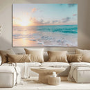 Tranquil Ocean Beach Sunset Canvas Wall Art | 3-Panel